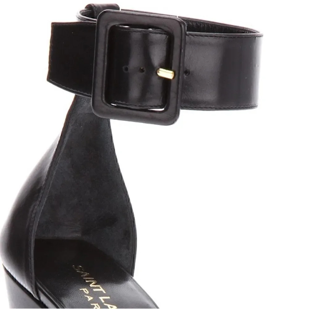 Saint Laurent Black Wedge Buckle Heel - Picture 2 of 14